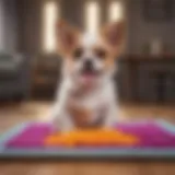 Small dog exploring a colorful snuffle mat