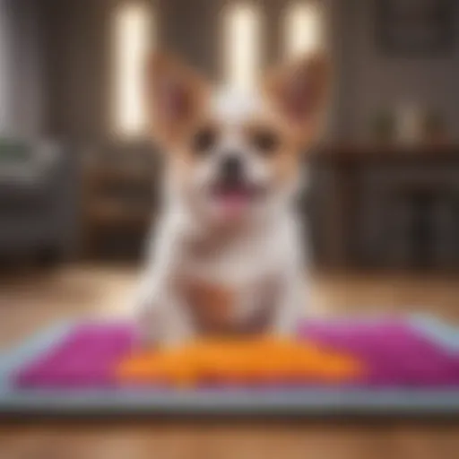 Small dog exploring a colorful snuffle mat