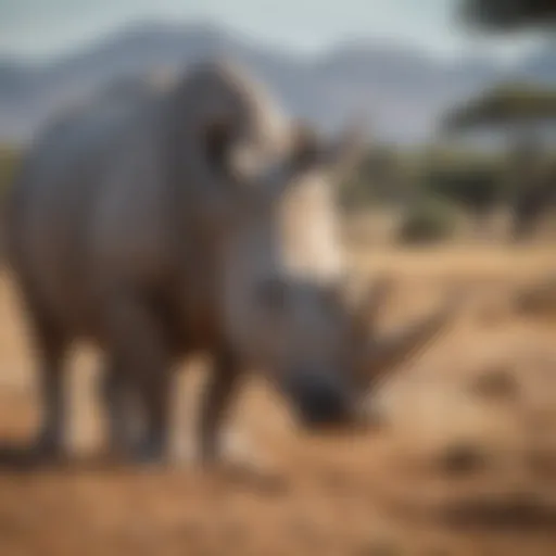 Majestic northern white rhino grazing in its natural habitat