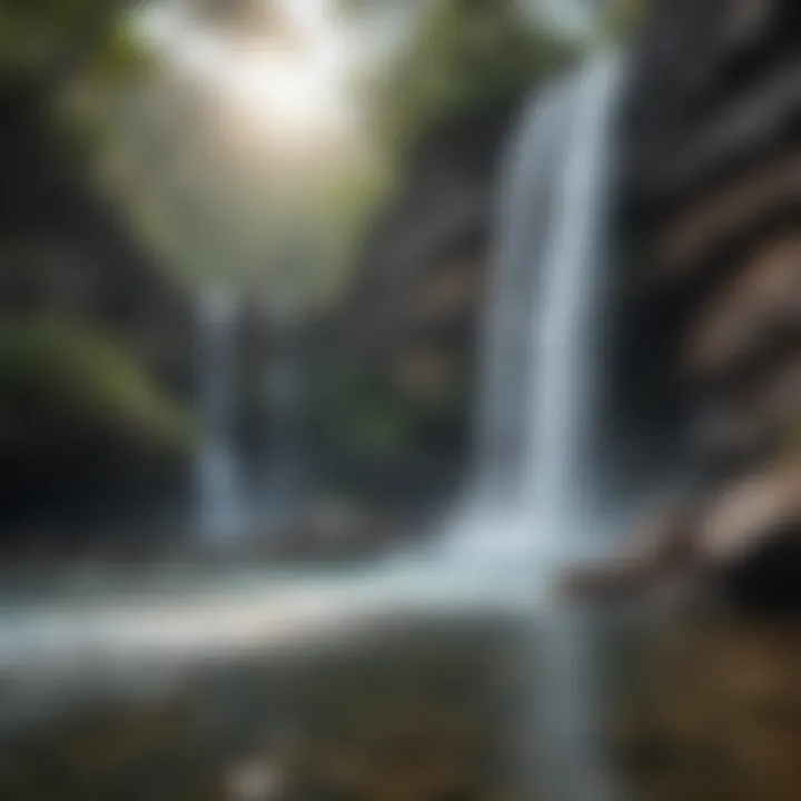 Crystal clear water cascading down a rocky cliff