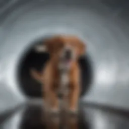 A dog navigating through a hard plastic tunnel during playtime