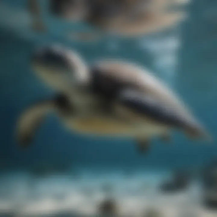 A majestic sea turtle gliding through clear blue waters