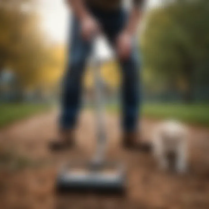 Pet owner using a pooper scooper in a park