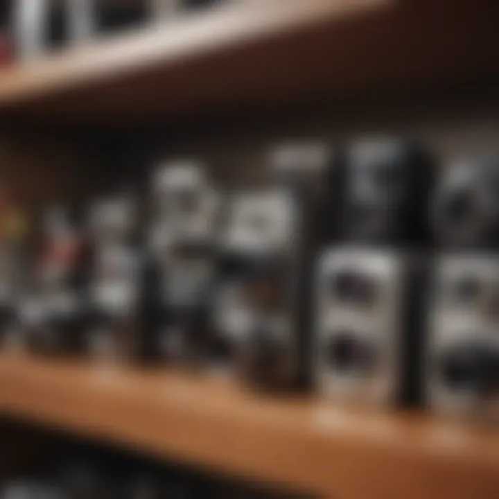 Various pet cameras displayed on a shelf