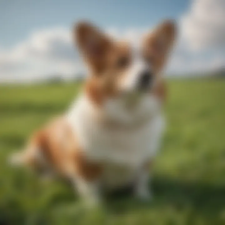 Elegant Cardigan Welsh Corgi sitting in a lush green field