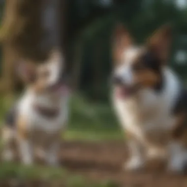 Playful Cardigan Welsh Corgi interacting with other dogs
