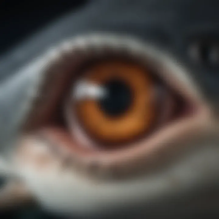 An engaging close-up of a shark's eye, revealing the intricate details and the importance of sharks in marine conservation.