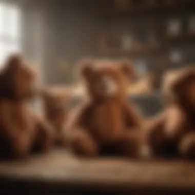 A collection of big brown teddy bears of various sizes displayed together.