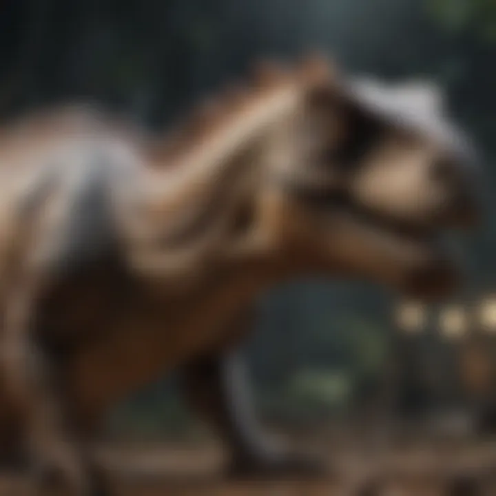 An adult exploring detailed dinosaur models as a hobby
