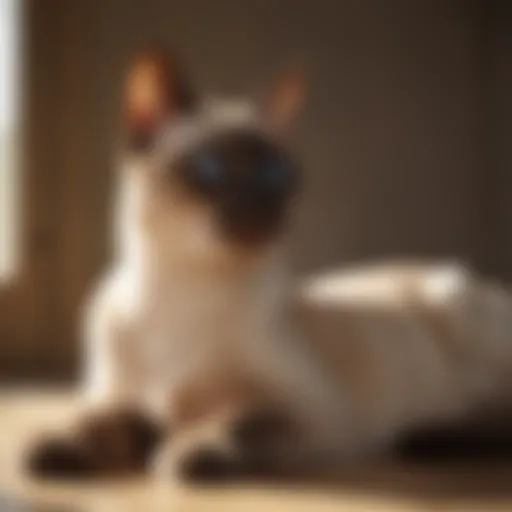Elegant Siamese cat lounging in a sunbeam