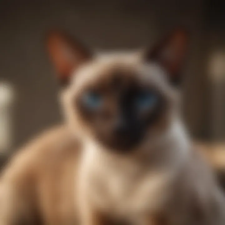 Siamese cat interacting playfully with its owner
