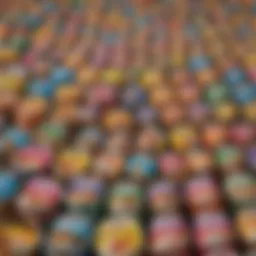 A close-up view of various squeeze-up cat food tubes displaying vibrant flavors.