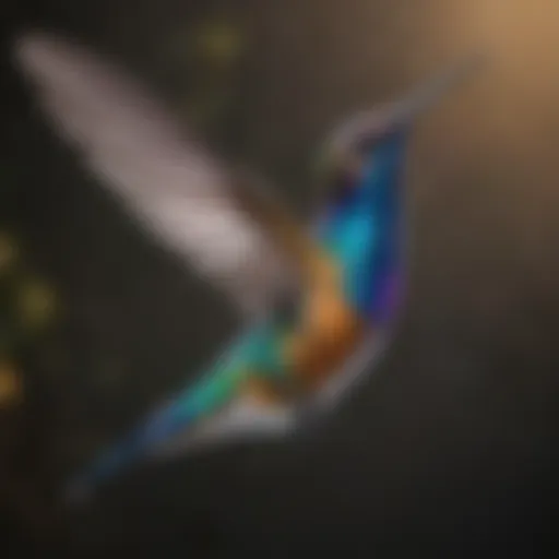 A vibrant hummingbird in mid-flight showcasing iridescent feathers