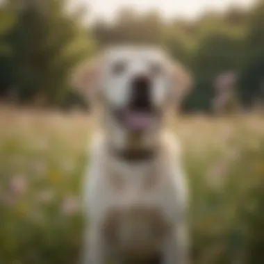 Playful Labrador Retriever in a Field of Flowers