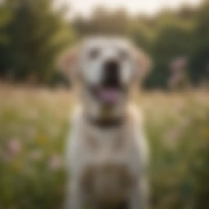 Playful Labrador Retriever in a Field of Flowers