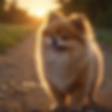 Adorable Pomeranian Enjoying a Sunset Stroll