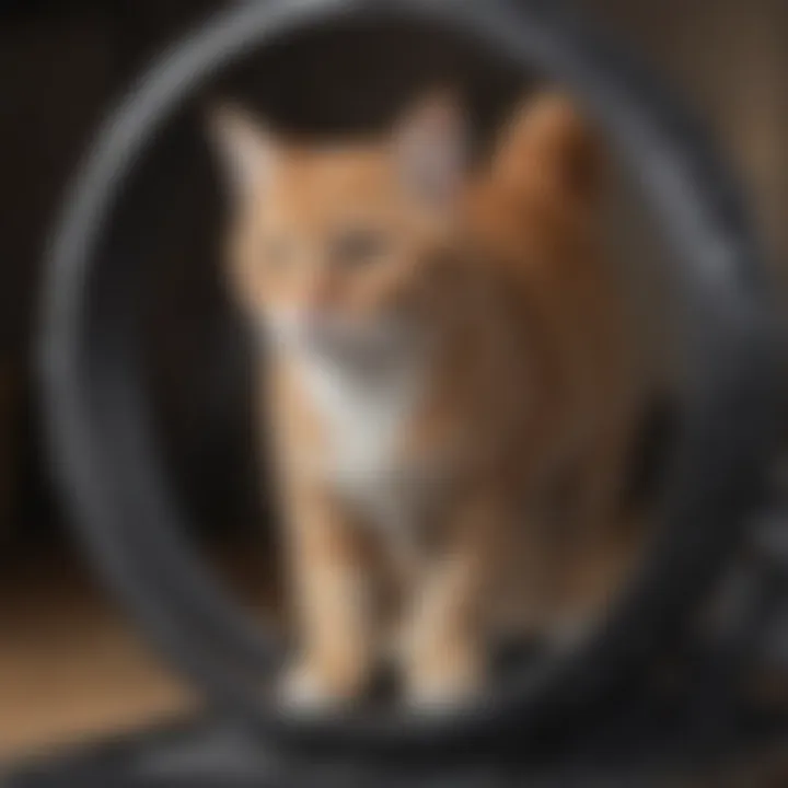Close-up of treadmill wheel mechanics, demonstrating the engineering behind feline exercise solutions.