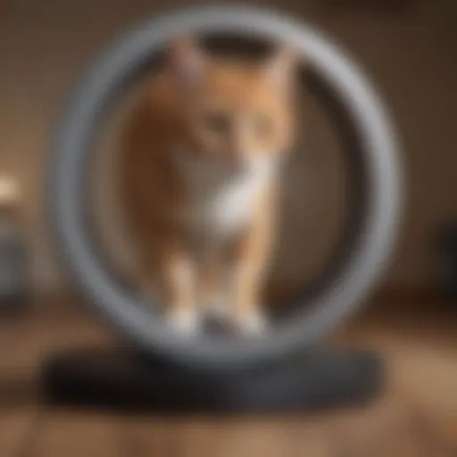 A sleek treadmill wheel designed for cat exercise, showcasing its unique features and design.
