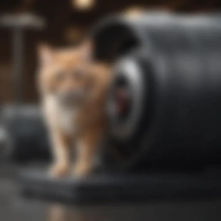 A variety of treadmill wheels for cats displayed together, showcasing different styles and features available in the market.
