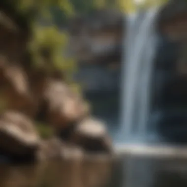 Close-up of water rushing over rocky cliffs, highlighting the geological features