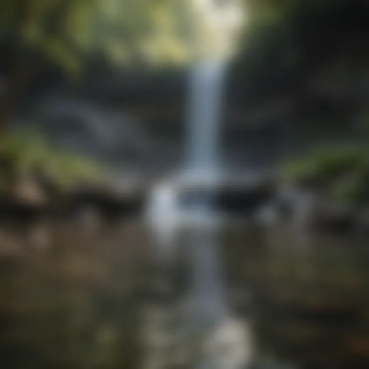 A serene landscape showcasing the tranquil pool at the base of a waterfall