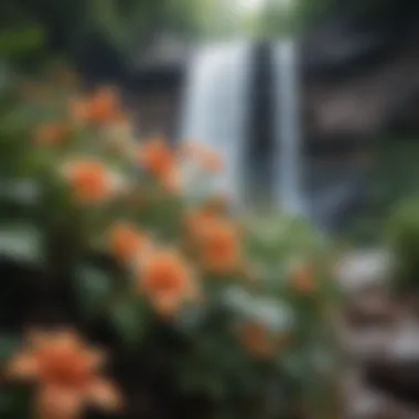 Close-up of native flora thriving near a waterfall, showcasing Virginia's biodiversity.