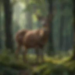 Deer Foraging in Lush Forest