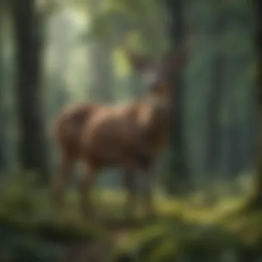 Deer Foraging in Lush Forest