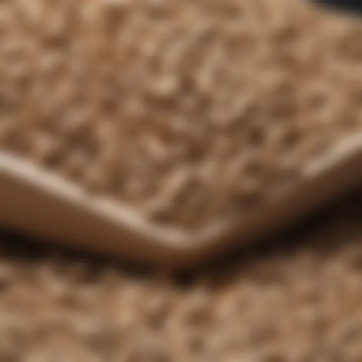 Close-up of wood pellets cat litter eco-friendly packaging