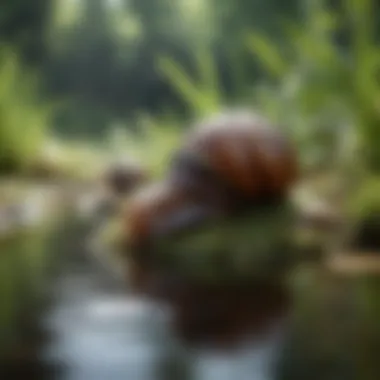 Freshwater pond snails contributing to the ecosystem by algae consumption