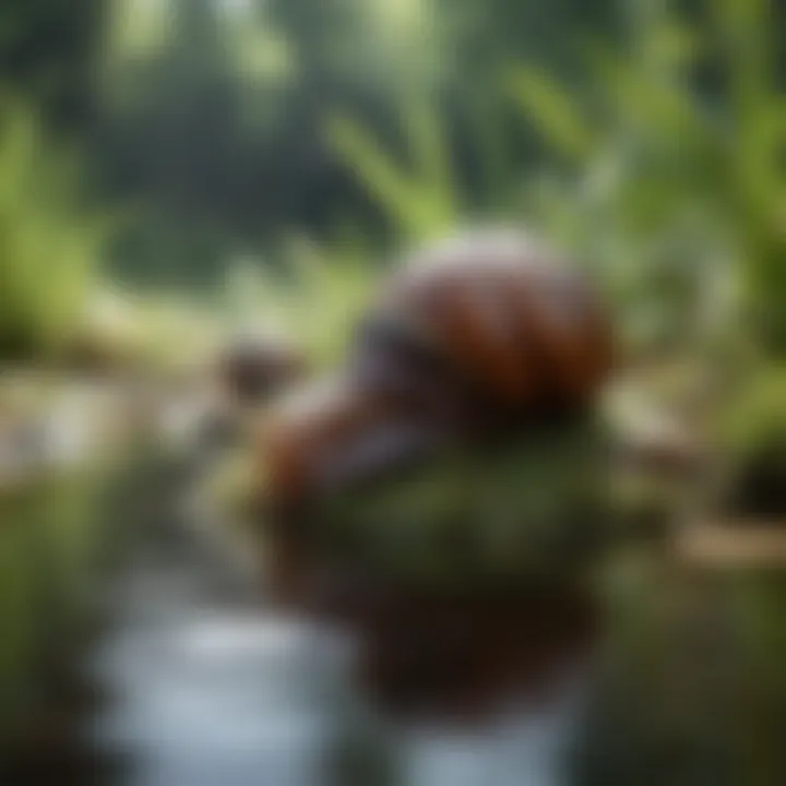 Freshwater pond snails contributing to the ecosystem by algae consumption