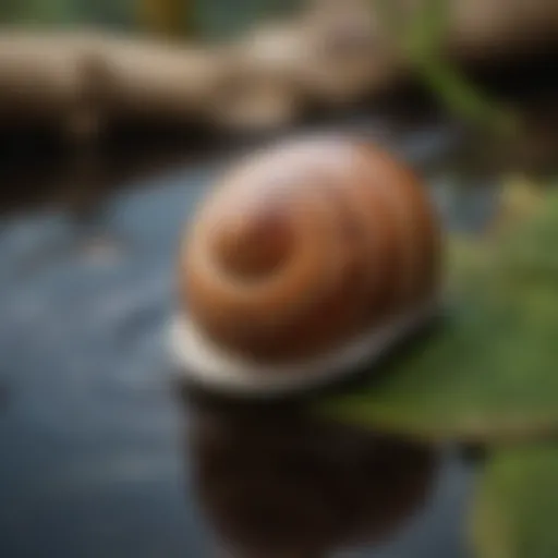 Macro close-up of freshwater pond snail shell