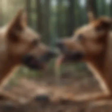 Two dogs engaging in social bonding through licking