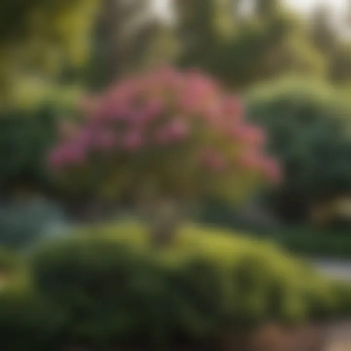 Elegant crape myrtle bush against a backdrop of lush greenery