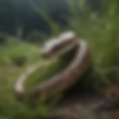 Sea snake camouflaged among sea grass