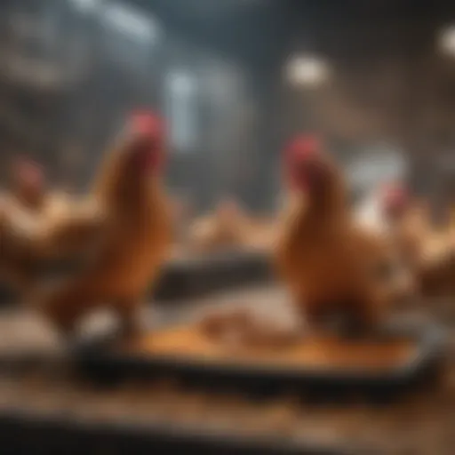 Chickens Feeding in Confined Environment