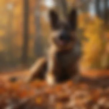 Regal female German Shepherd posed against a backdrop of autumn leaves