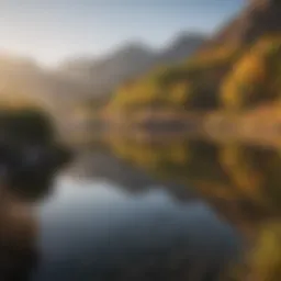 Tranquil morning view of a lake surrounded by mountains in Salt Lake City