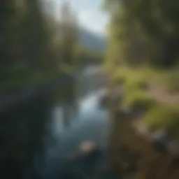 A serene Yukon landscape with a tranquil river surrounded by lush greenery