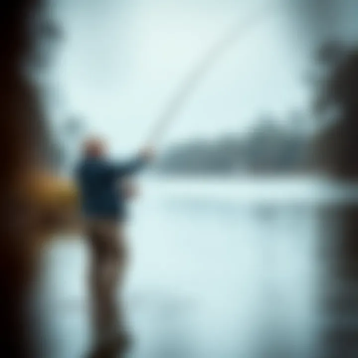 Angler casting line into the Wabash River