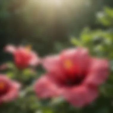 Beautiful hibiscus blooms under clear skies