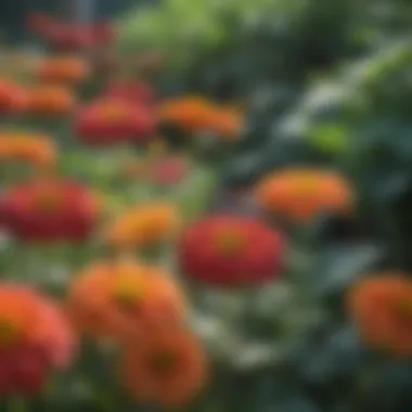 Colorful zinnias flourishing in a garden