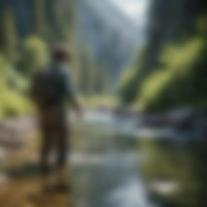 Fly fishing in crystal clear stream