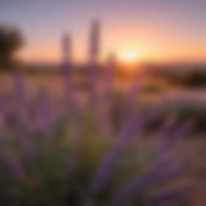 French lavender bush in a mesmerizing sunset glow