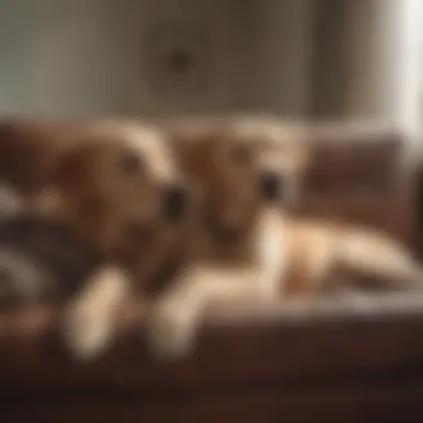Affectionate Labrador Retriever Bonding with a Child A Labrador Retriever cuddling with a child on a cozy couch