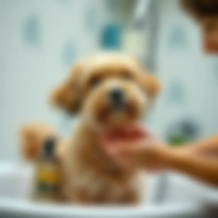 Effective Application Techniques Pet owner applying Frisco oatmeal shampoo