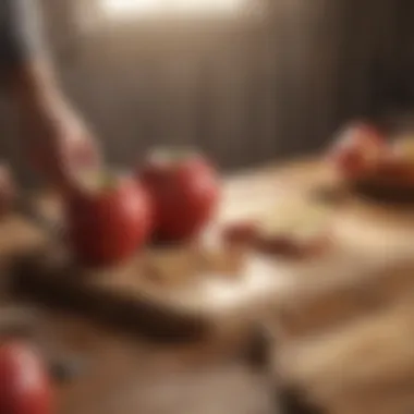 A vibrant apple being sliced on a cutting board