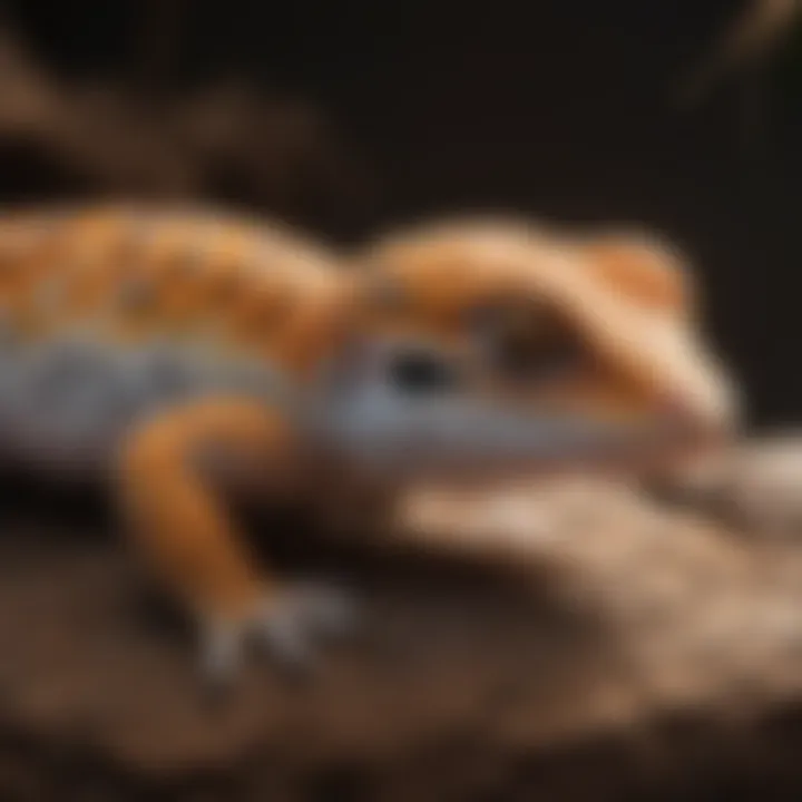 Leopard gecko basking under UV light for digestion