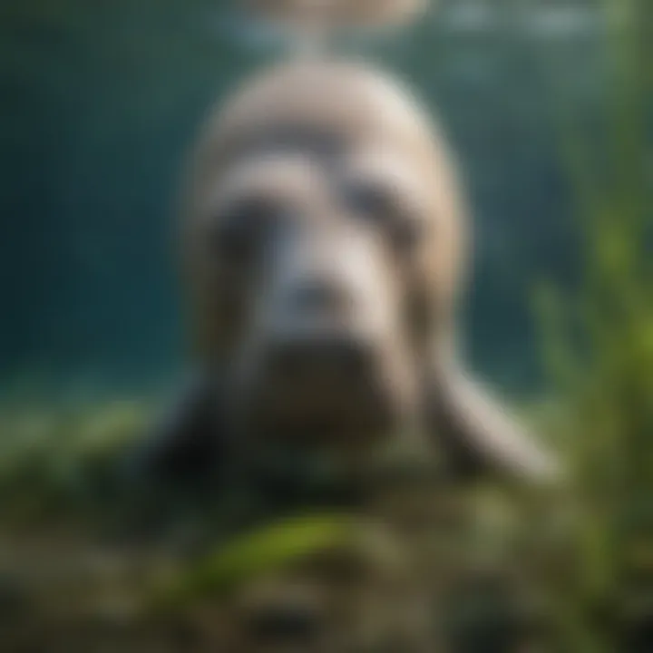 Gentle Dugong peacefully grazing on seagrass