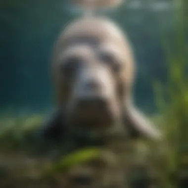 Serene Dugong Feeding Gentle Dugong peacefully grazing on seagrass